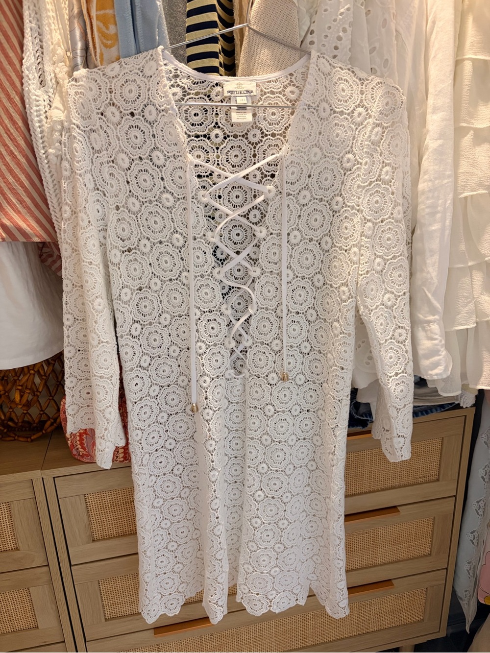 Miguelina White Lace Crochet Tunic with Lace-Up Front